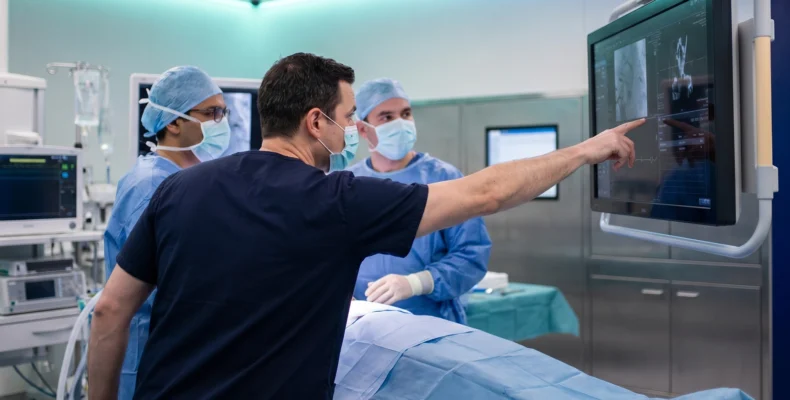 Clinical specialist providing real-time guidance during an early procedure