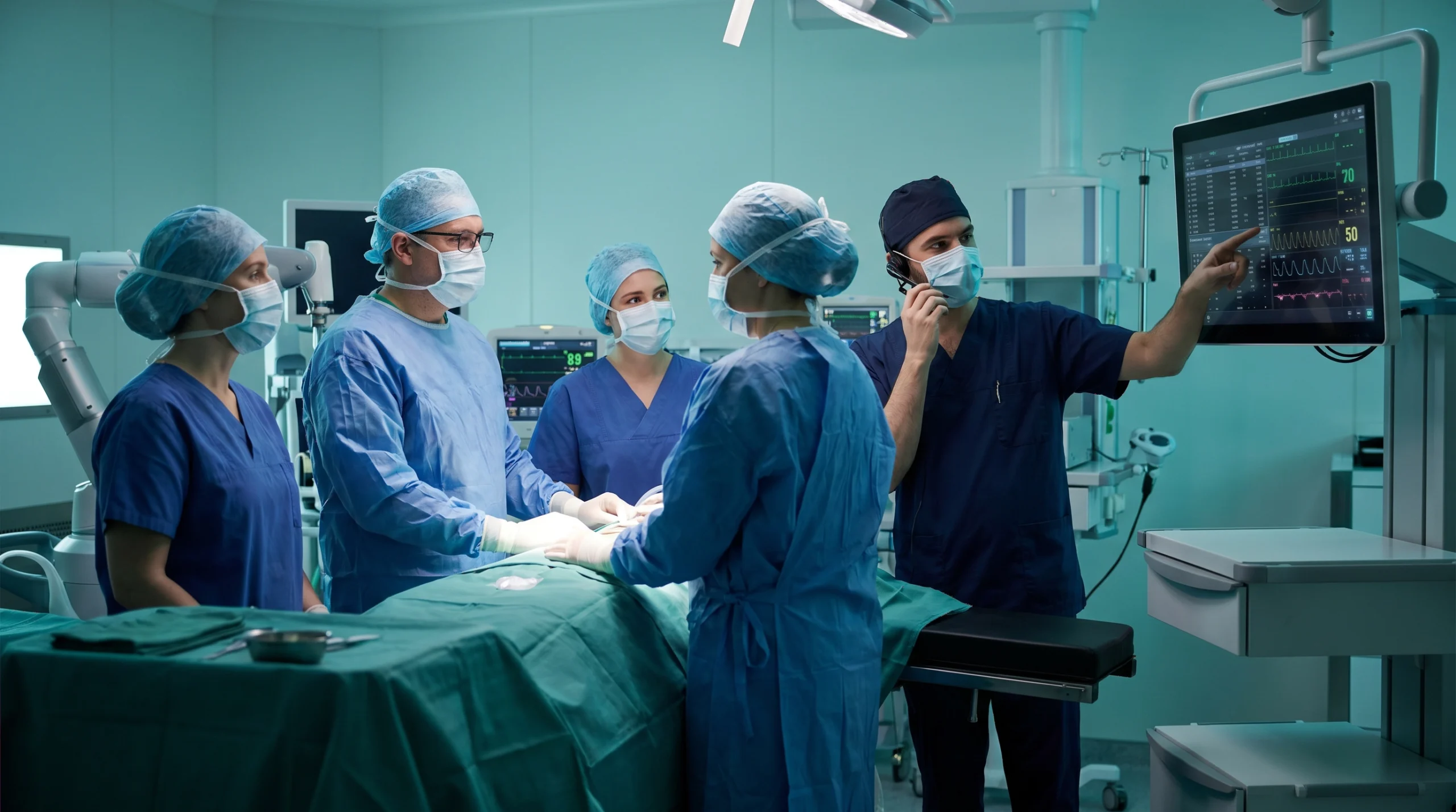 Clinical team supported by a technical
specialist during early procedures