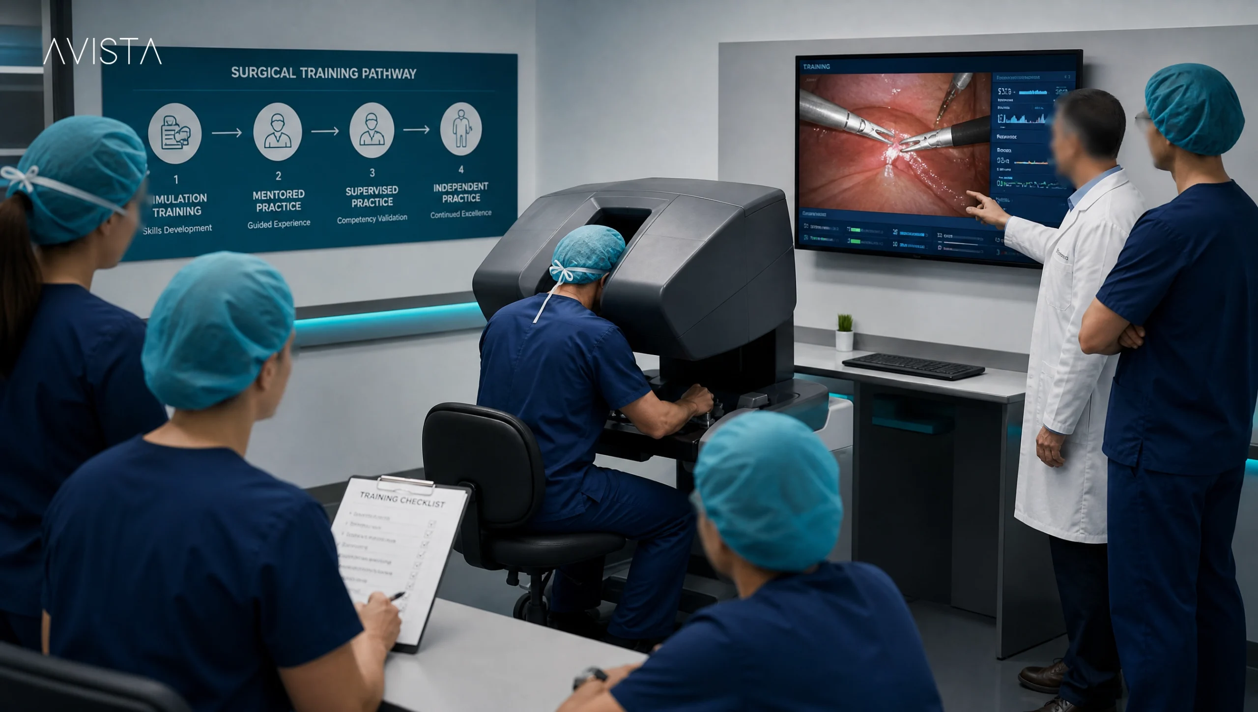 Surgeon training on a robotic surgery
simulation console