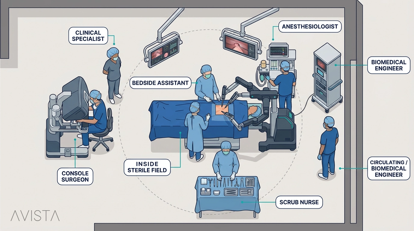 Coordinated surgical team working with a robotic system